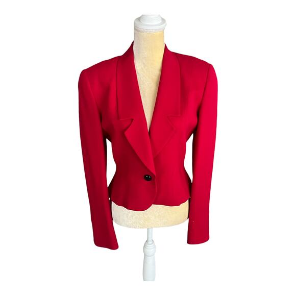 Christian Dior Vintage Red Wool Crop Blazer Size 2 - Picture 1 of 16